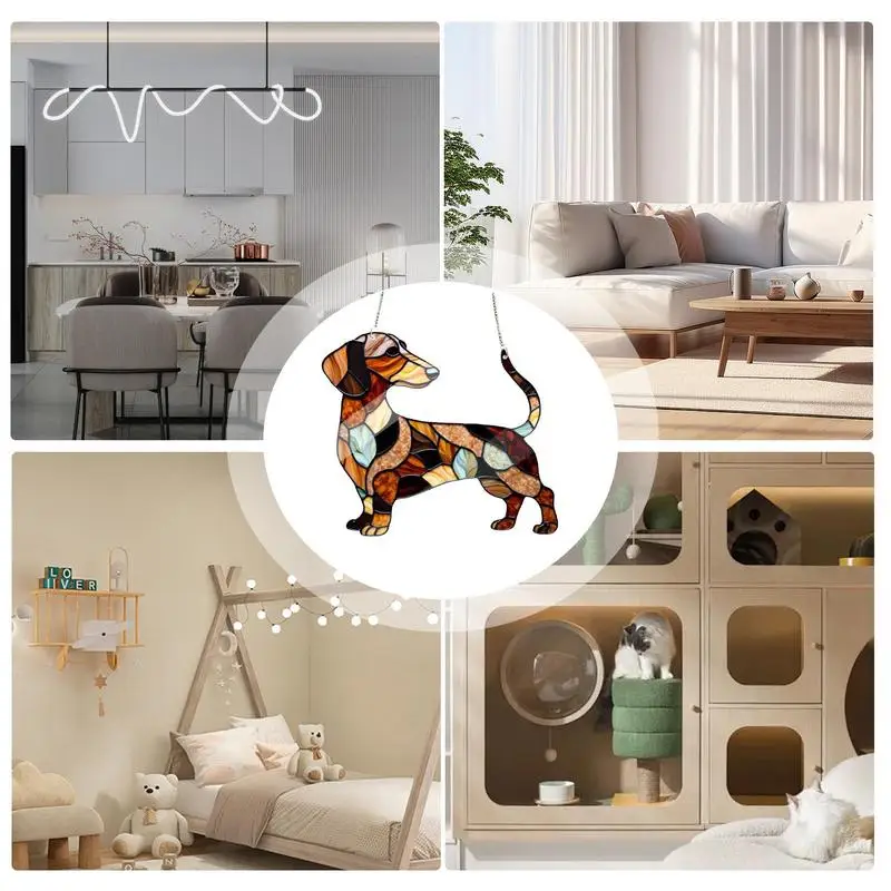 Dachshund Window Hanging Dachshund Stained Glass Light Catcher Window Decoration with Hanging Chain Acrylic Pendant sun catcher sun catchers window ornament