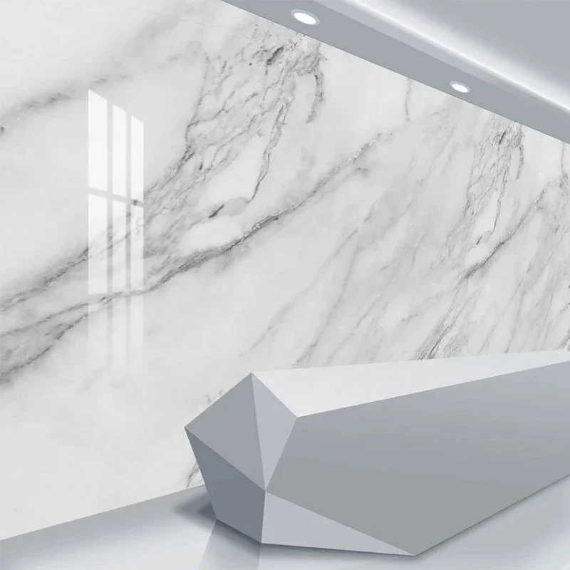 Papel de Parede Mural Personalizado 3d Mármore Branco Moderno Fresco Sala Fundo da Empresa 3d Sala
