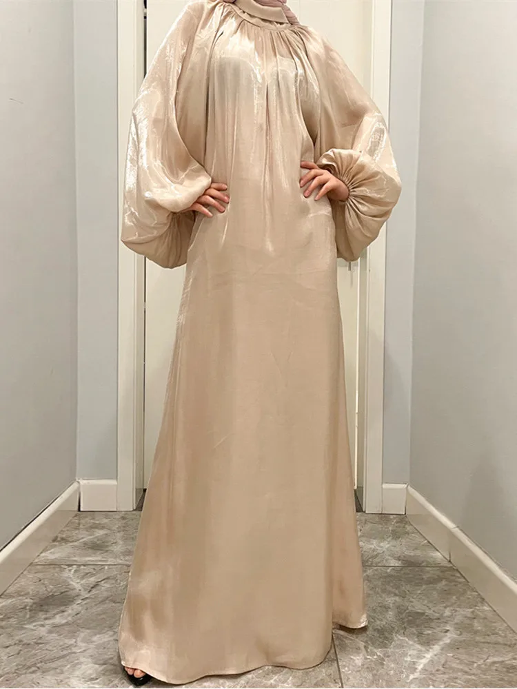Eid Black Abaya 2023 Women Dress Dubai Silky Lantern Sleeve Muslim Long Dresses Kaftan Djellaba Kimono Islam Robe Caftan Femme
