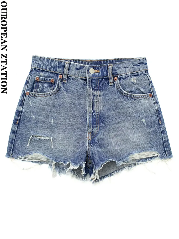 

PAILETE Women 2023 fashion with pockets ripped denim shorts vintage high waist zipper fly female short pants mujer