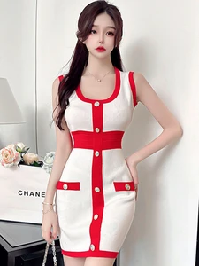 New Summer Women Short Dress Knitted Simple Casual Sexy Sleeveless Skinny Mini Party Beach Street Clothes Stretchy Mujer Vestido