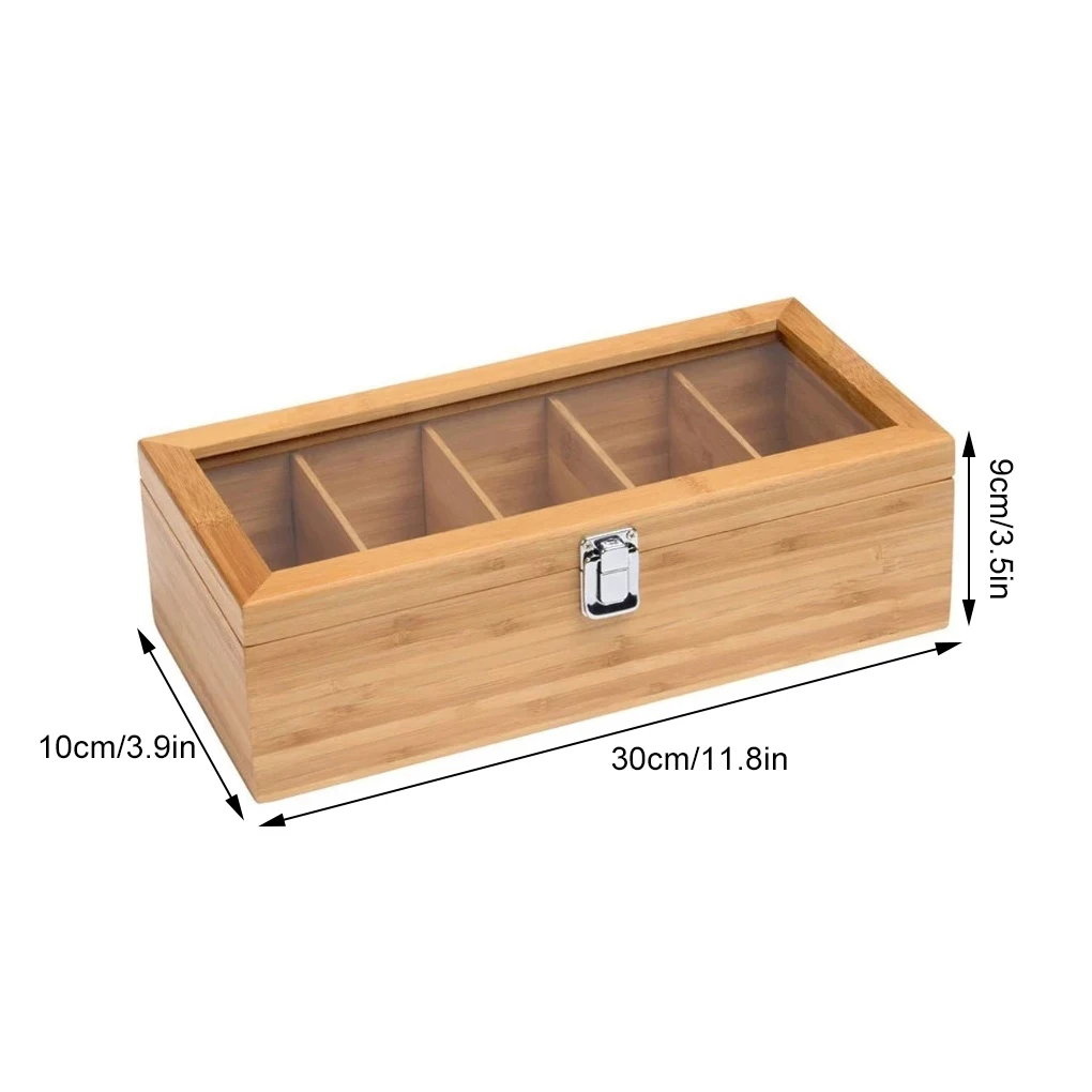 Multifunctional Bamboo System Tea Bag Jewelry Organizer Storage Box 5 Compartments Tea Box Organizer Sugar Container 6