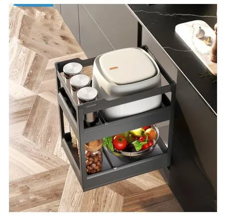 Goldmine Kitchen Storage Baskets Aluminum Alloy Grain Pull Out Drawers Basket Kitchen Cabinet Fittings