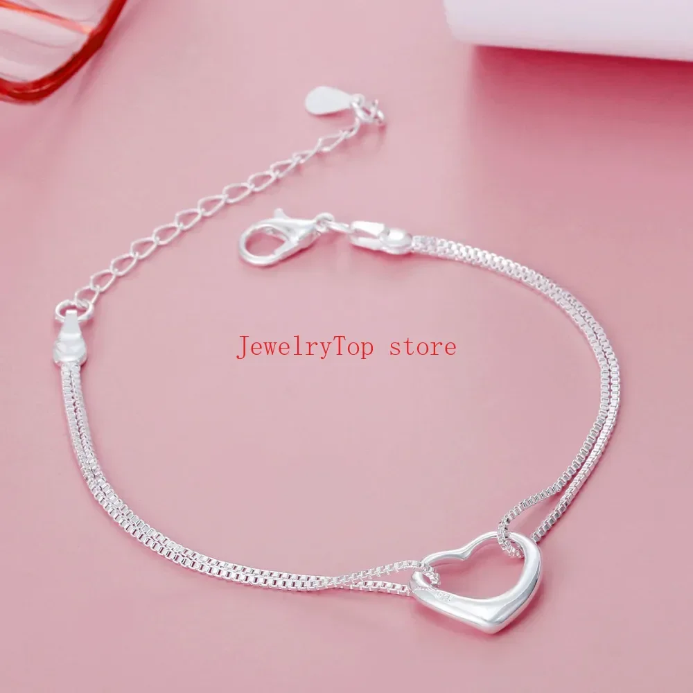 Silver jewelry set 925 Sterling silver heart bracelets necklaces for women
