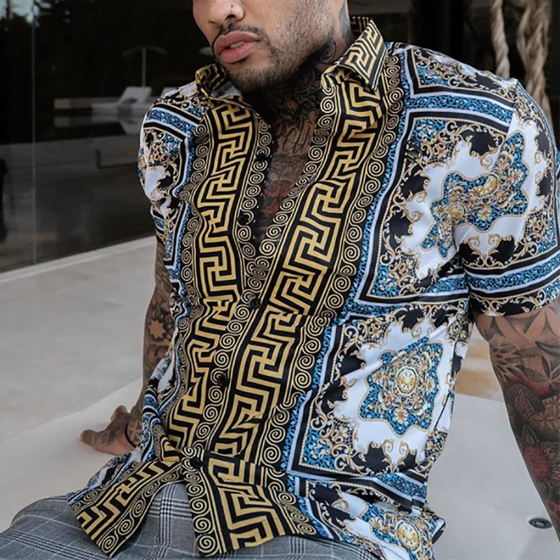 Men Casual Shirt Men Kimono Cardigan Summer Men's Clothing Casual Fashion Printed Shirt Cardigan Short Sleeve Shirt
