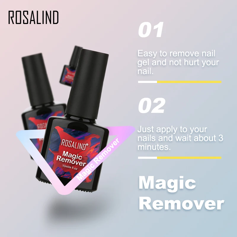 ROSALIND 10ml Nail Gel Polish Magic Remover For Manicure Fast Clean Within 2-3 MINS Gel Nail Polish Remove Base Top Coat