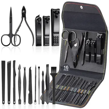 4/16 pezzi Set manicure Set pedicure Tagliaunghie Tagliaunghie professionali in acciaio di alta qualità Strumenti con custodia da viaggio Kit Home C 1