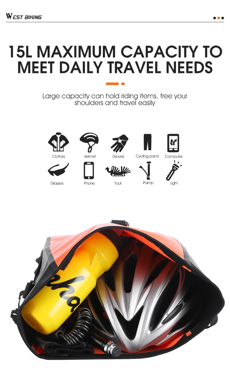 Sac étanche Pour Pare-chocs Moto West Biking 5L - Jaune Fluo - Expandable Et Réfléchissant