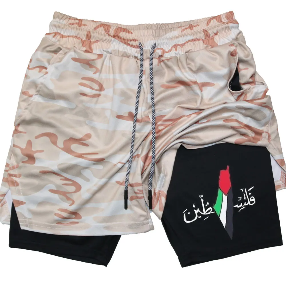 Palestine Performance Shorts Men's 2 in 1 Running Compression Shorts Training Yoga Gym Sportswear Workout with Pockets
