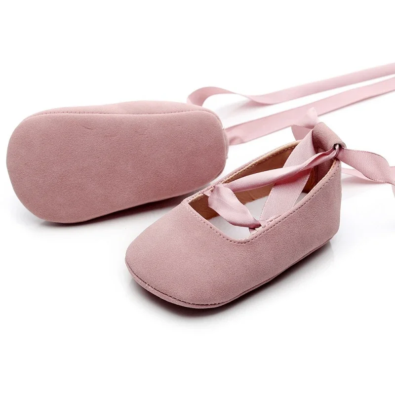 0-2T Comfortable Newborn Baby Girl Dance Shoes Ballerina Sweet Ribbon Toddler Infants Crib Shoes Anti-slip Sole Prewalker 2