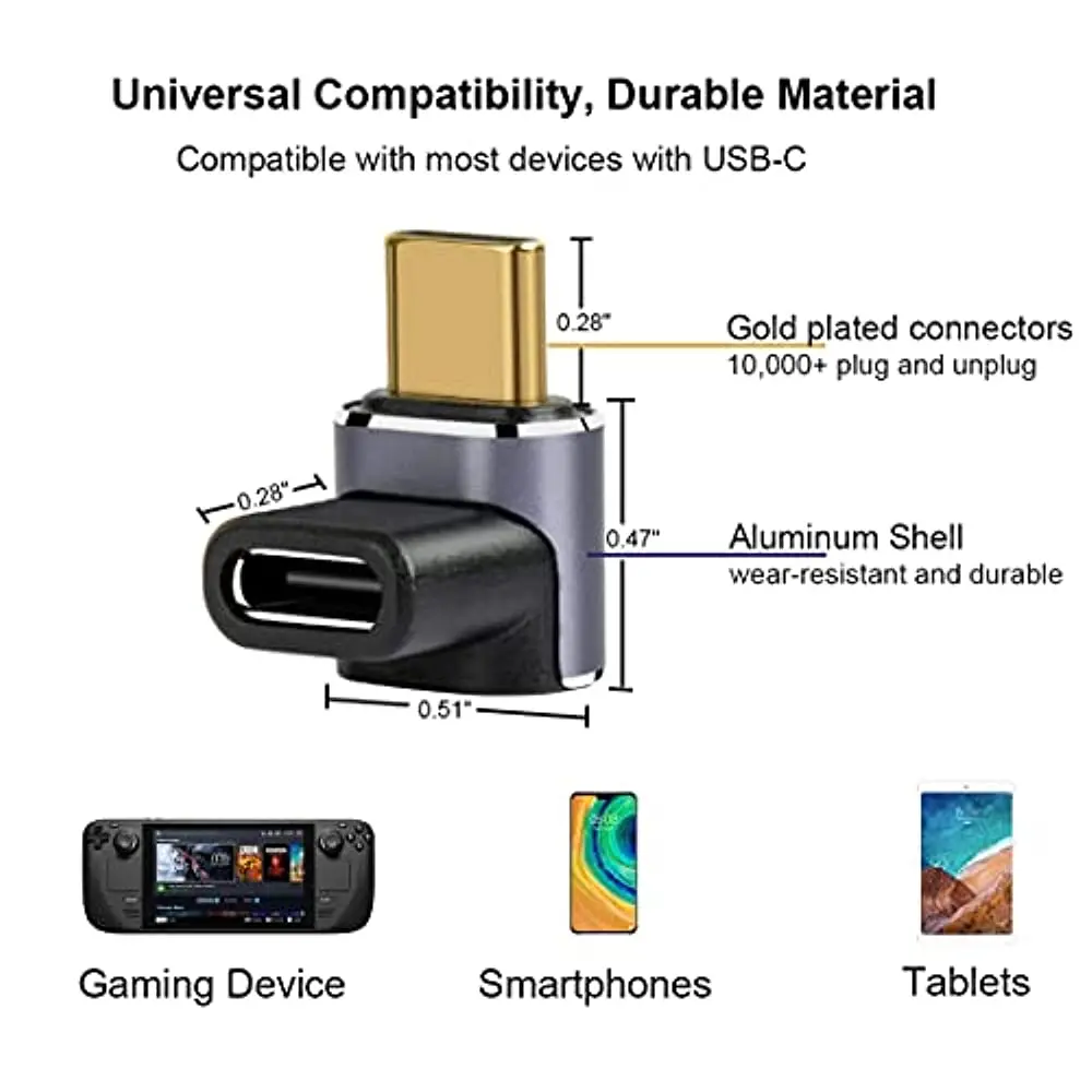 Upgraded 90 Degree Right Angle USB-C 4.0 40Gbps PD 100W 8K Male to USB-C Female Adapter Compatible for Steam Deck Switch Phone