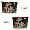 Vibrant Mushroom Skull Floral Cosmetic Bag Zipper Closure Multi-Functional Travel Pouch Fashionable Linen Makeup Case 2