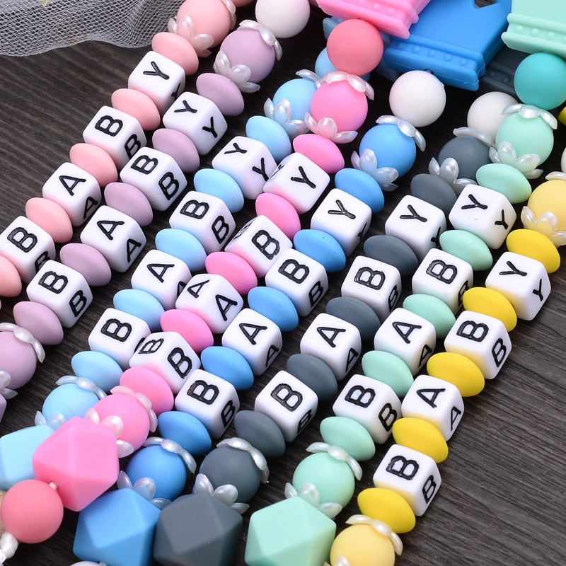 Baby Personalized Name Pacifier Clips Silicone Pacifier Chains Handmade Toddler Teether Teething Chain Nipple Clip Chew Toys 4