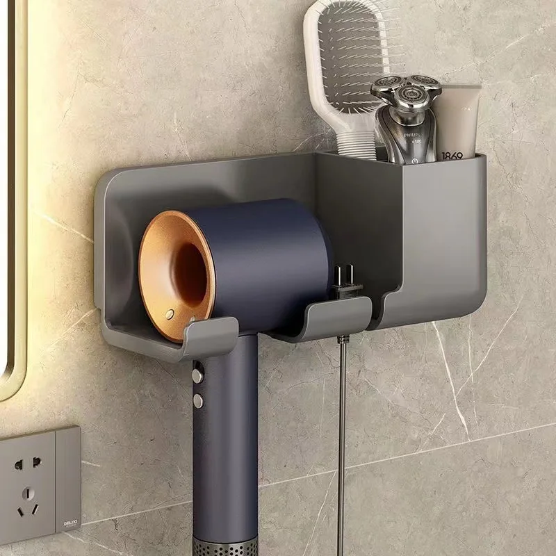 1pc Non perforated household hair dryer holder, hair dryer storage rack Multi functional wall mounted Widely applicable 4