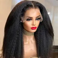 Perruques droites crépues sans colle pour femmes, cheveux humains, prêt à porter et aller, Yaki, HD Lace Frmetals, 13x6, 250% po, 30 po, 34 po 1