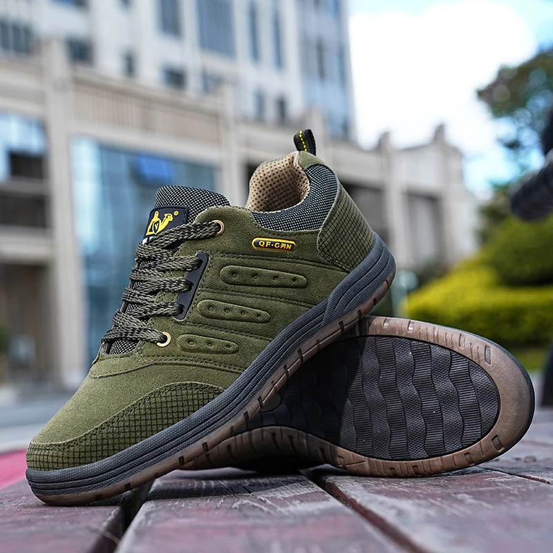 HIKEUP High Quality Men Hiking Shoes Spring New Durable Leather Climbing Shoes Men's Outdoor Shoes Walking Sneaker