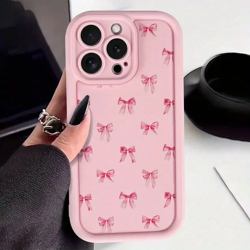 Charming Gentle Pink Bow Print Soft Phone Case