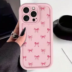 Charming Gentle Pink Bow Print Soft Phone Case - iPhone 13 Mini (Black Y8 - T10137)