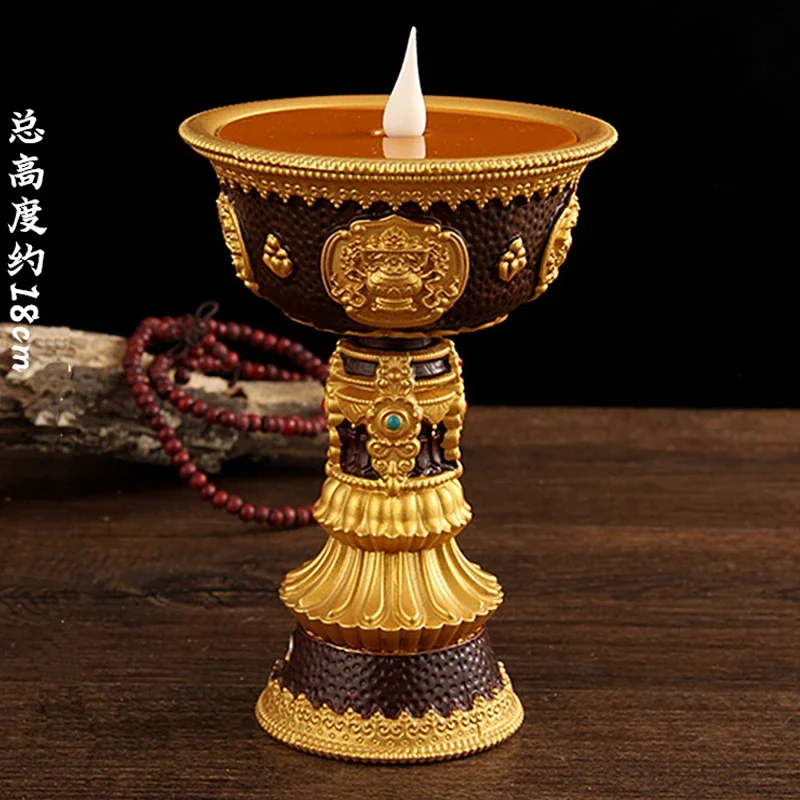 Electric Copper Tibetan Butter Lamp, Rechargeable Alloy, Buddhism