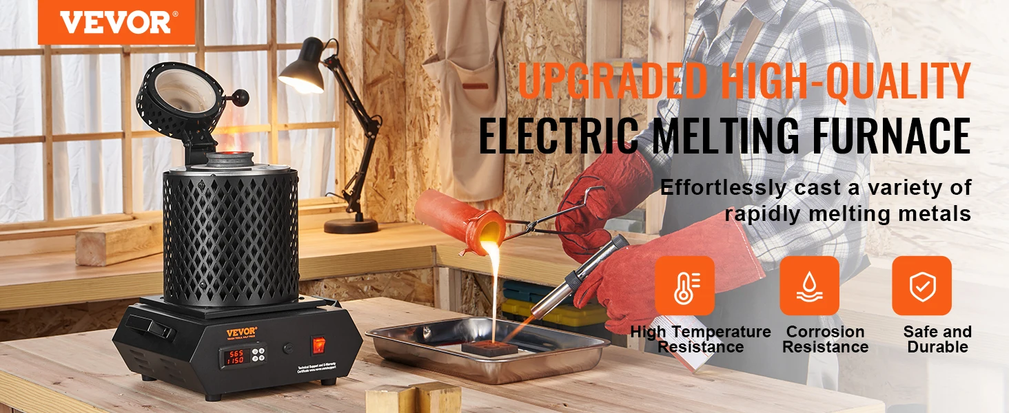 VEVOR 1350W Goldschmelzofen 2102 ℉ /1150 ℃ Elektrischer Schmelzofen mit Schmelztiegeln für Gold, Silber, Aluminium und Kupfer – Detail 3
