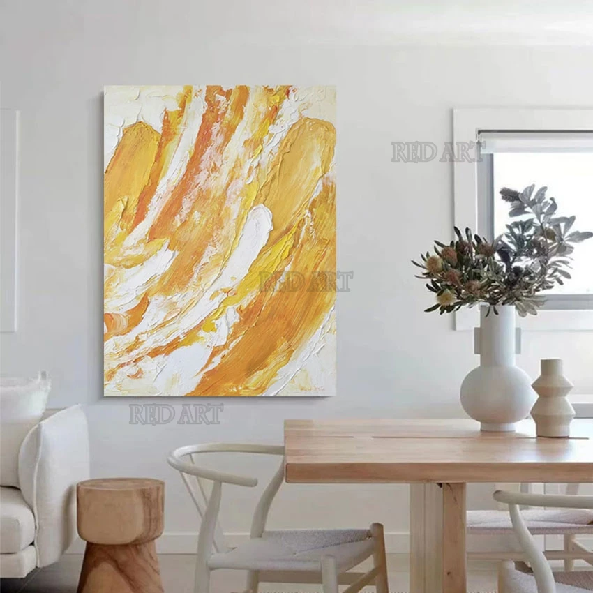 

100% Hand Painted Abstract Gold Design Oil Painting Frameless Nordic Large Texture Knife Thick Acrylic Canvas Wall Art Piece