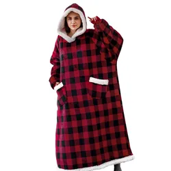 Winter Warm Blanket With Sleeves Plush Fleece Sweatshirt Blanket Hoodie Unisex Warm Flannel Hooded Blankets Home Supplies