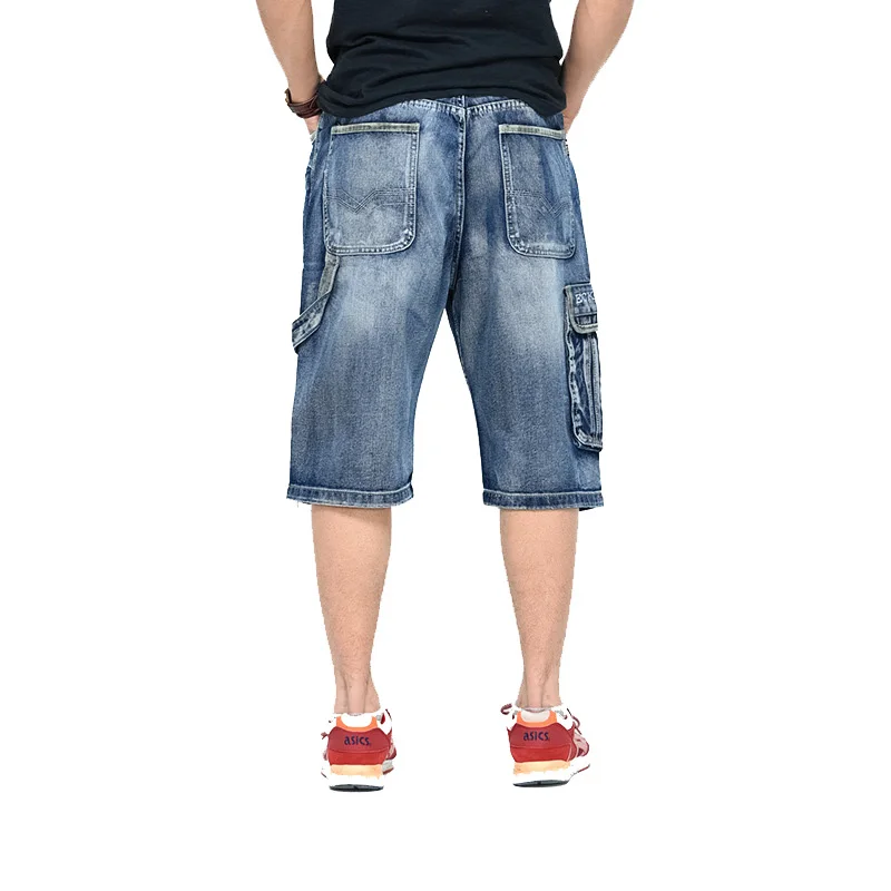 Mens Jeans Multi-pocket Casual Jeans Calf-Length Pants Hip-hop Loose Increase Skateboard Pants Streetwear Men