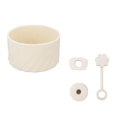 Silicone Spill-Proof Stopper Set: Cup Boots & Reusable Straw Covers (4-Pack) (Beige)