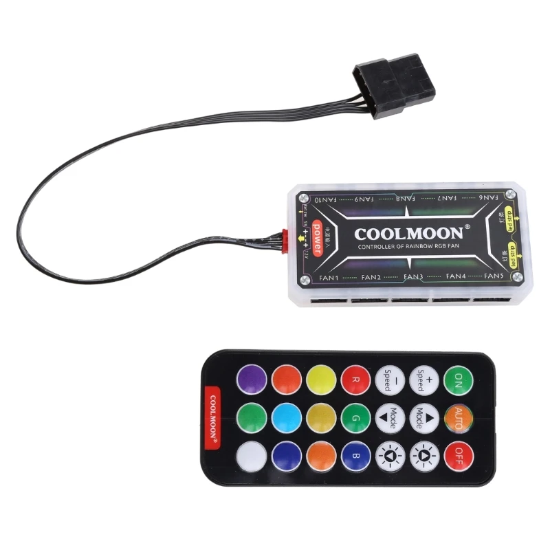 R2LA CoolMoon RGB Fan Intelligent Music Controller Remote Control RGB Color Change with Cable