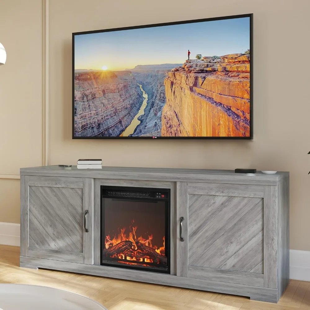 Modern 58" Farmhouse Tv Stand With 18" Electric Fireplace Heater & Media Entertainment Center For Tv Up To 65"
