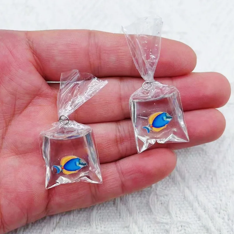 Coral Fish bag Resin Charms Ocean Transparent Small Fish In Water Bag Jewelry Pendant Handmade DIY Material 10pcs