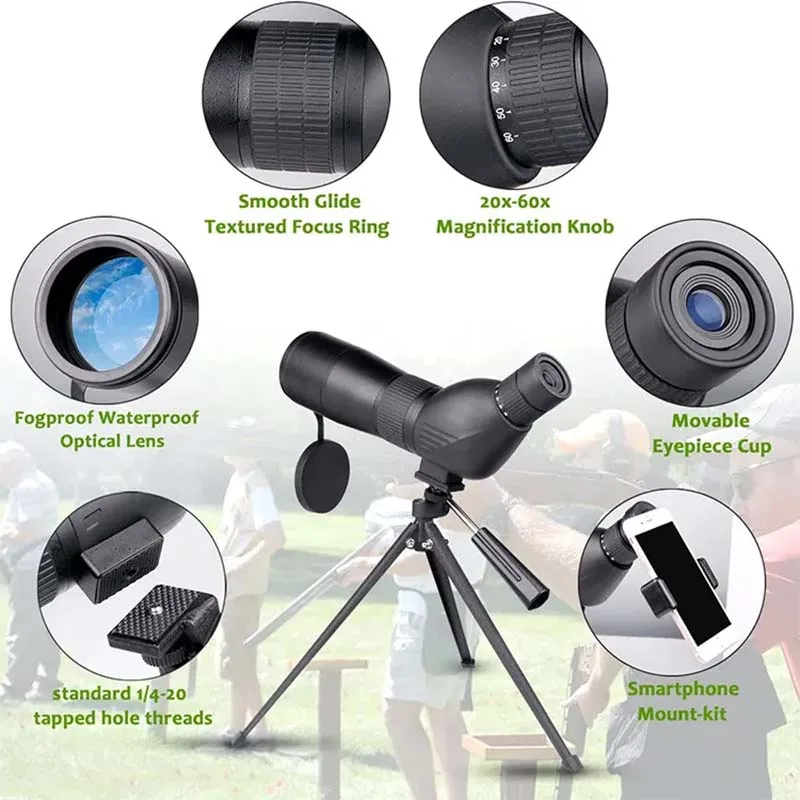 20-60X60 Powerful Monocular Zoom Telescope Bak4 Prism Waterproof Anti-Fog Camping Bird Watching Landscape potting Scope for Phon 2