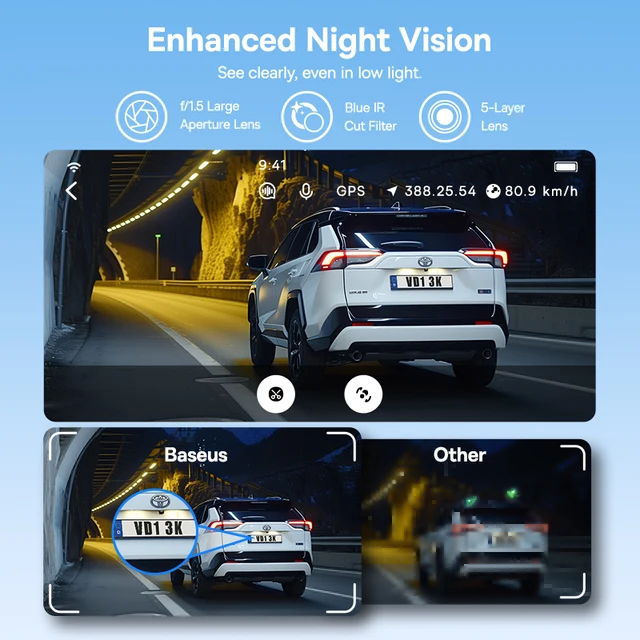 Baseus 3K Dash Cam VD1 Front and Rear Cam HD Built-in GPS