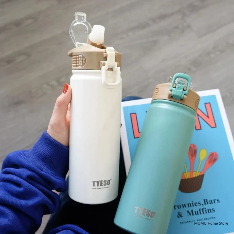 TYESO 600ML/750ML Outdoor Thermos Water Bottle With Straw Portable Tumbler Vacuum Flasks Cup Sports Mug Cold and Hot Thermal Mug water bottle,thermal mug,thermal water bottle