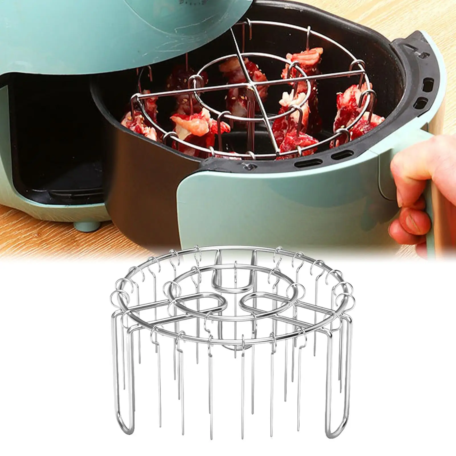 Air Fryer Skewer Stand Oven Rack Non-Stick Reusable Vertical Heat-Resistant Stainless Skewer Rust-Proof Vertical Air Fryer Grill