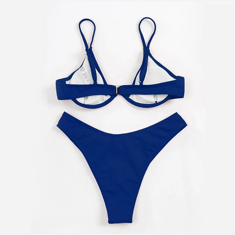 Sexy Underwire Bikini 2024 Mujer Women Solid Red Push Up Bra Thong Swimsuit Haler V Neck Bathing Suit Mini Micro Thong Swimwear