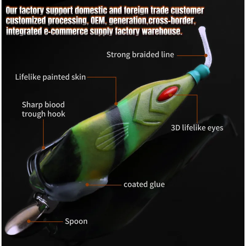 Fishing Soft Frog Lure 8cm/15g Soft Bait Lure Blood Trough Hook fishing lure,carp fishing bait