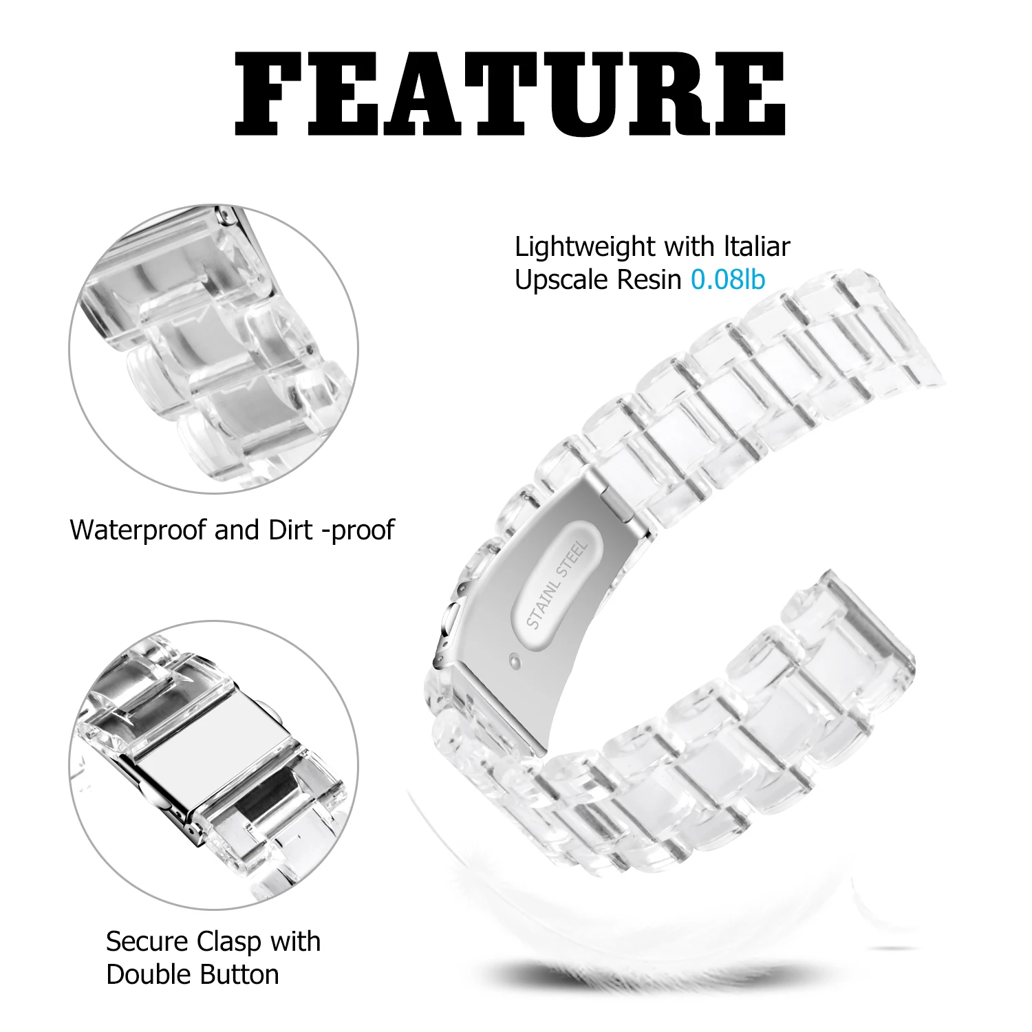 Colorful Transparent Resin Watchband - Fashionable Bracelet Strap (22mm)