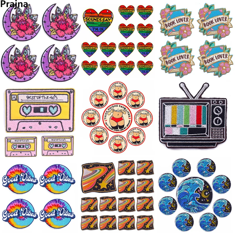 

10PCS/lots Cartoon Embroidery Patch Letter/Tape/TV Patch Iron On Patches For Clothing Thermoadhesive Patches On Clothes Sew DIY