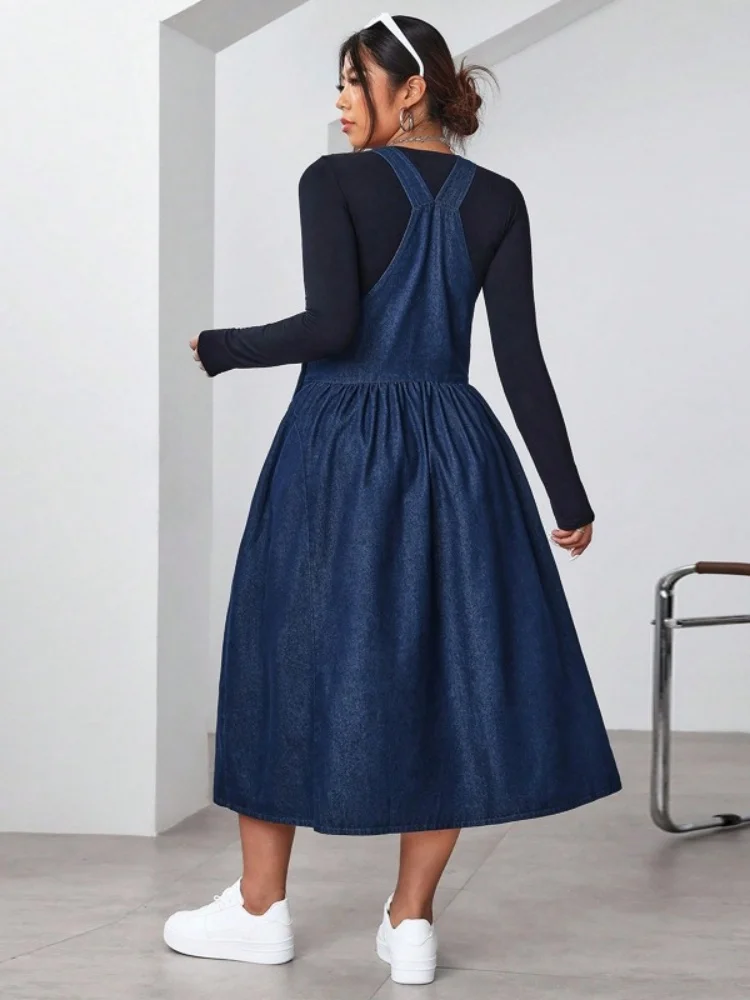 Wmstar Plus Size Dress Denim Women Wholesale New Style Slip Swing Elegant Casual Fashion Pockets Summer Drop Shopping XL-5XL