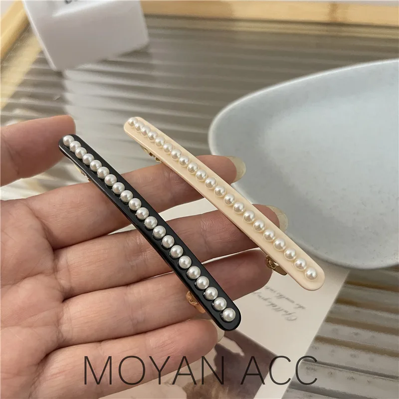 우유 향기 프랑스 소녀 진주 머리핀 한 단어 클립, 심플한 고급 기질 사이드 앞머리 클립, 스프링 클립 헤어 클립 