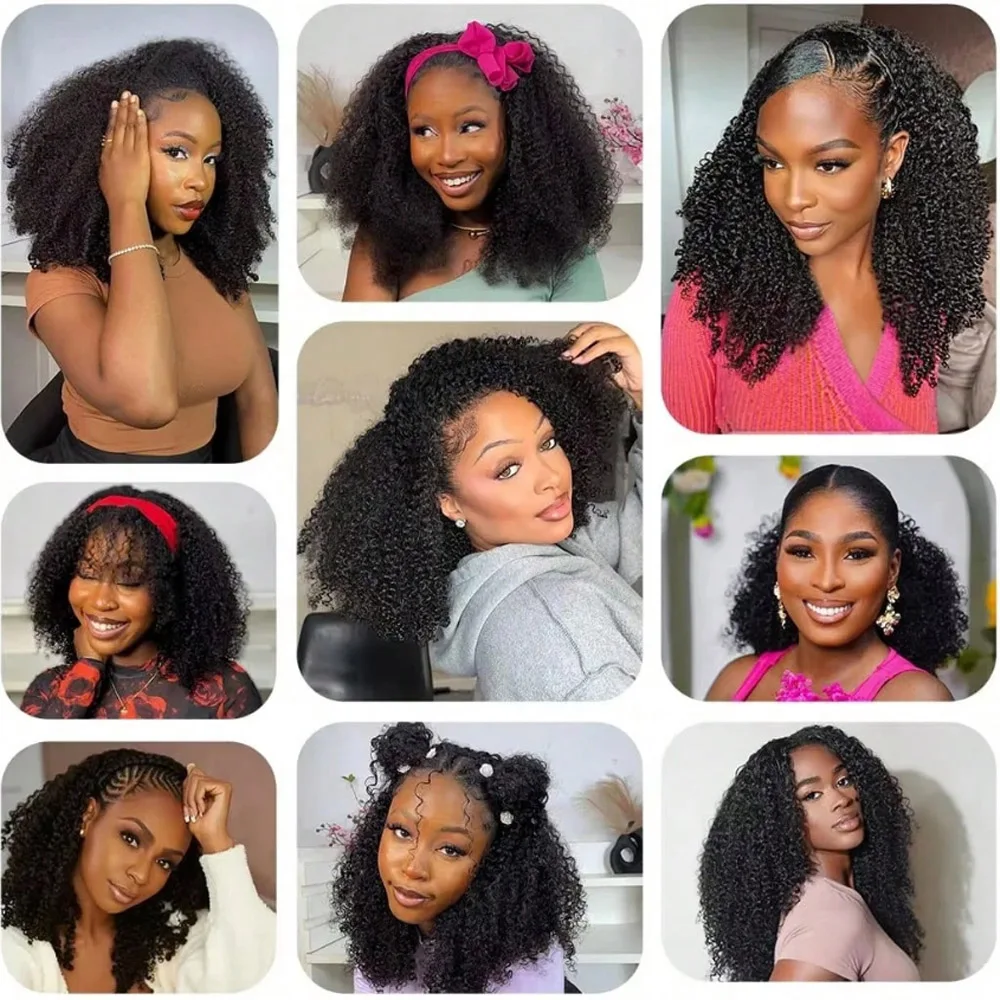 20 Inch Half Wig Put On And Go Beginner Friendly Deep Wave Wigs Human Hair Headband Wig for Black Women 200% Density