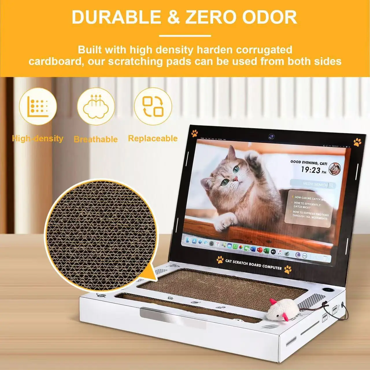 Description Picture 2 of itemCat Computer Laptop Cat Scratching Board Foldable Durable Corrugated Paper Cat Toy Wholesale