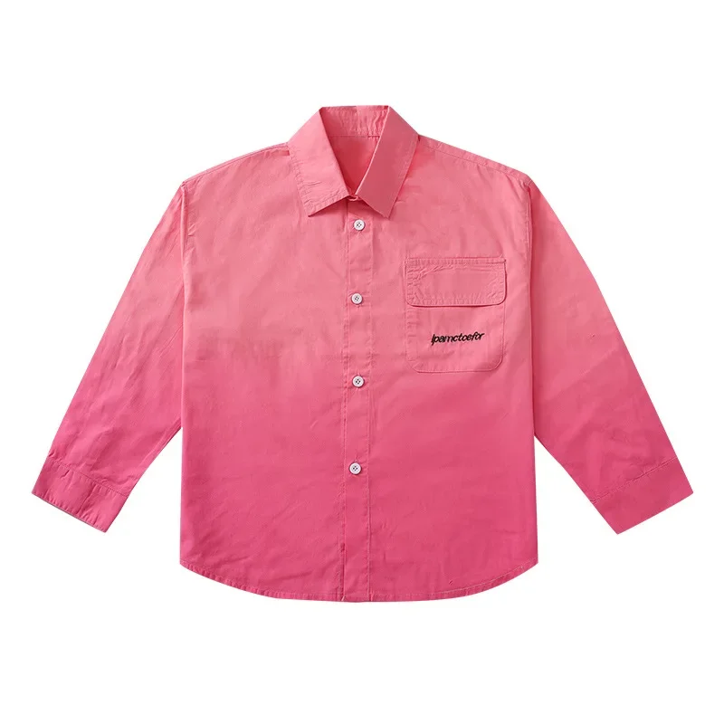 Spring Fashionable Long Sleeve Shirt for Boys Embroidered Letter Dyed Trendy Chinese Brand Children's Clothing Spring Shirt
