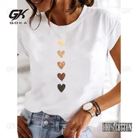 Love Heart Print Women's Summer T-shirt Girls' Round Neck Fun Y2K Harajuku Top T-shirt Women's 90s Casual Fashion Cute T-shirt 1