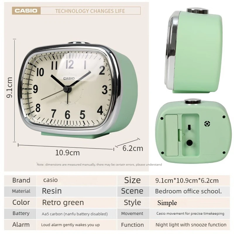 CASIO TQ-159-3PF 침대 옆 알람 시계 침실 졸음방용 야간 조명 일본식 간단한 어린이 학생용 벨소리 알람 시계