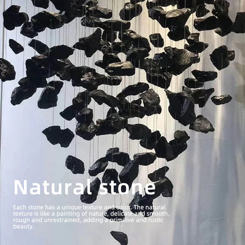 Pendant Light Modern Chandelier Stairs Luxury Chandelier Light For Living Room High Quality Lobby Custom Black Stone Pendant - Image 5