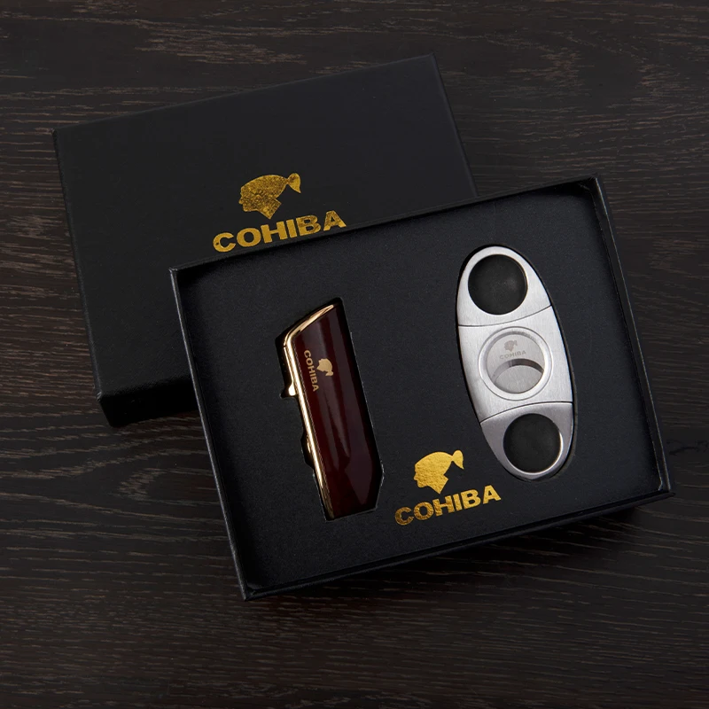 Cohiba 4 Torch Jet Flame Refillable Metal Cigar Lighter & Punch Cutter Gift Box