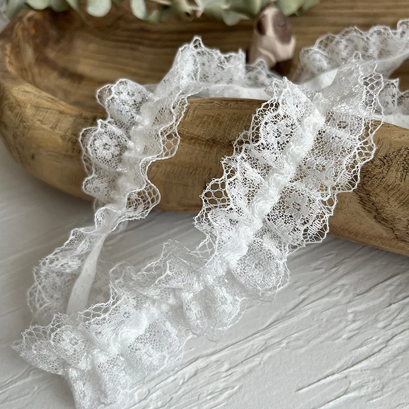 4CM Wide Double Layers Mesh Embroidery Stretch Lace Ribbon Elastic Ruffle Trim Dress Collar DIY Sewing Guipure Decor lace ribbon lace accessories lace garment accessories clothing craft accessories