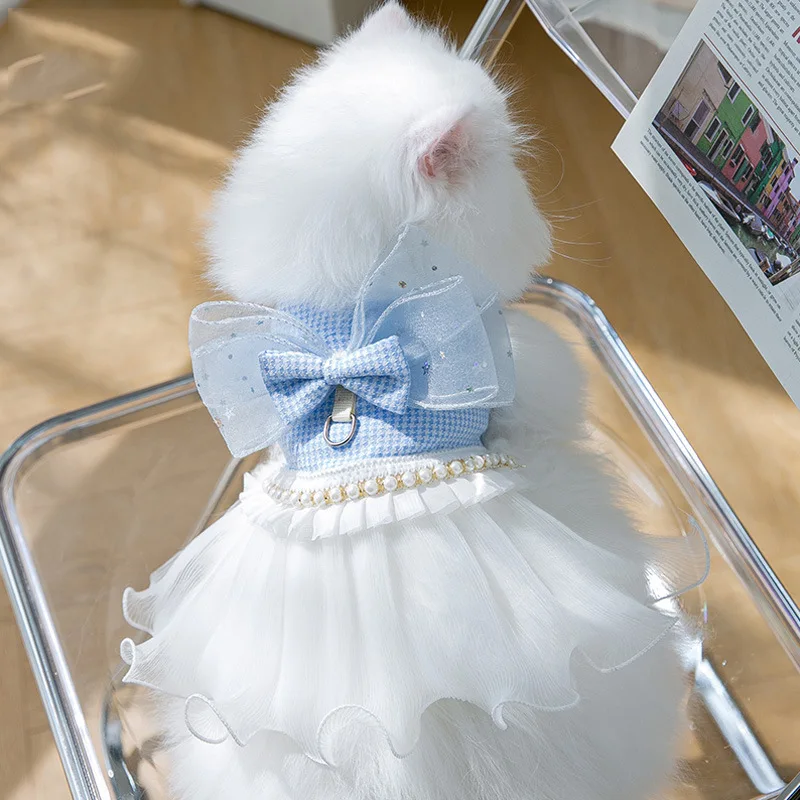 

Xiaoxiangfeng Pet Gauze Skirt Blue Puppy Princess Skirt Summer Dog Birthday Gift Fashion Pet Clothing XS-XL